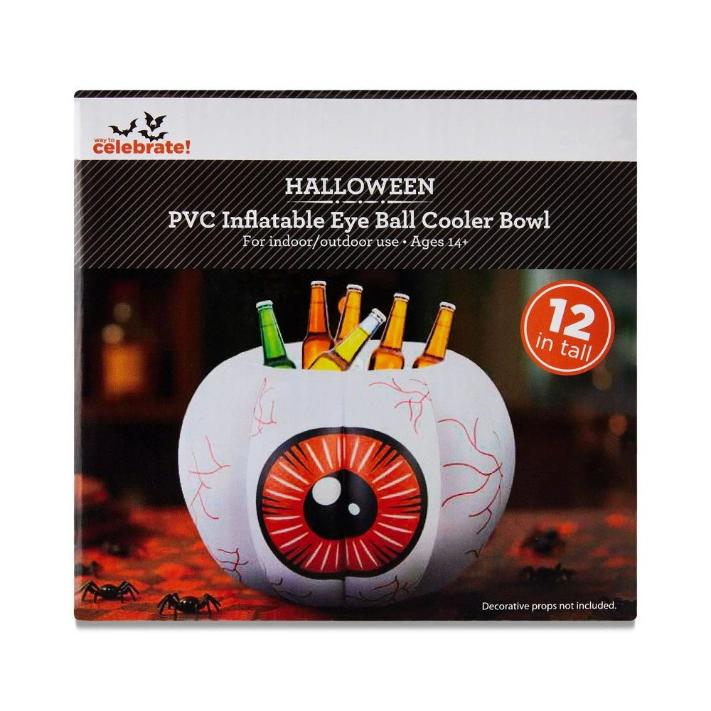 PVC Inflatable Eye Ball Cooler Bowl, 12", Orange, Summer Frights